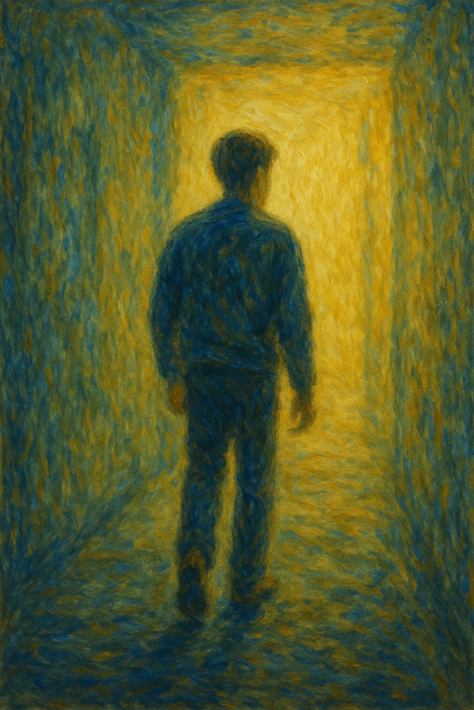 silhouette d’un jeune avançant vers une lumière douce — espérance jeunes générations