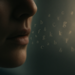 Des lettres qui s’échappent d’une bouche dans la lumière, image du langage qui déforme la vérité sur la fin de vie.