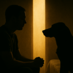 silhouette d’un humain et d’un animal séparés par une lumière — parallèle animaux euthanasie