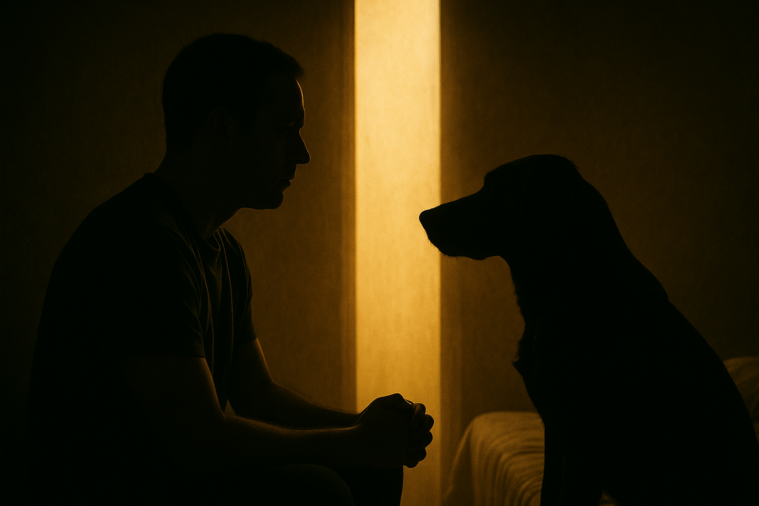 silhouette d’un humain et d’un animal séparés par une lumière — parallèle animaux euthanasie