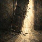 Porte entrouverte laissant passer une lumière vive dans une pièce sombre, symbolisant une frontière morale franchie