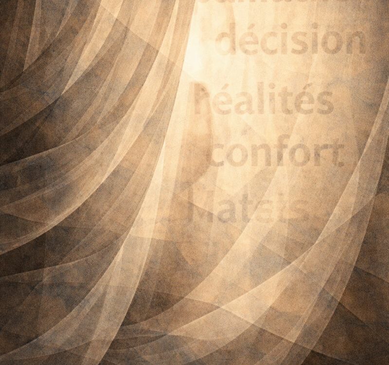 Voile translucide laissant apparaître des mots flous, symbolisant un langage qui masque la réalité