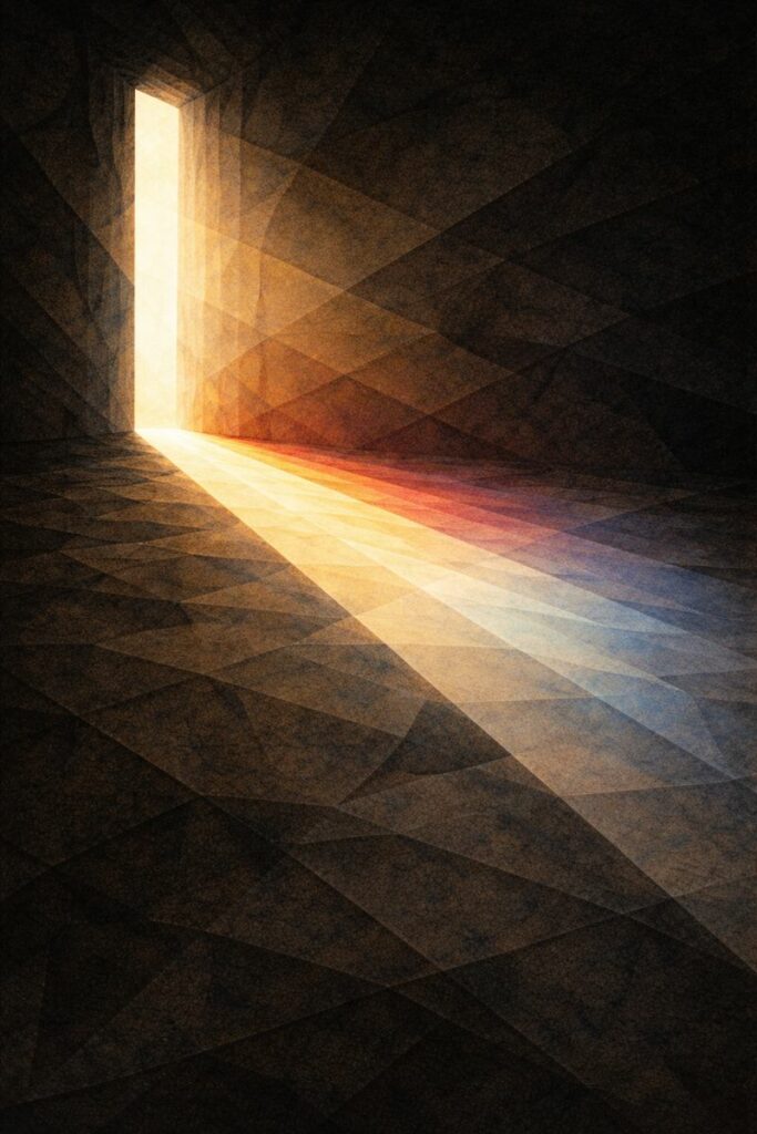 Ligne de lumière séparant l’ombre et la clarté, évoquant la frontière morale entre soulager et tuer