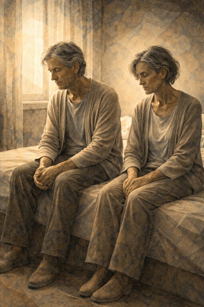 Deux personnes assises côte à côte en silence, évoquant la présence et le refus de l’abandon face à la détresse