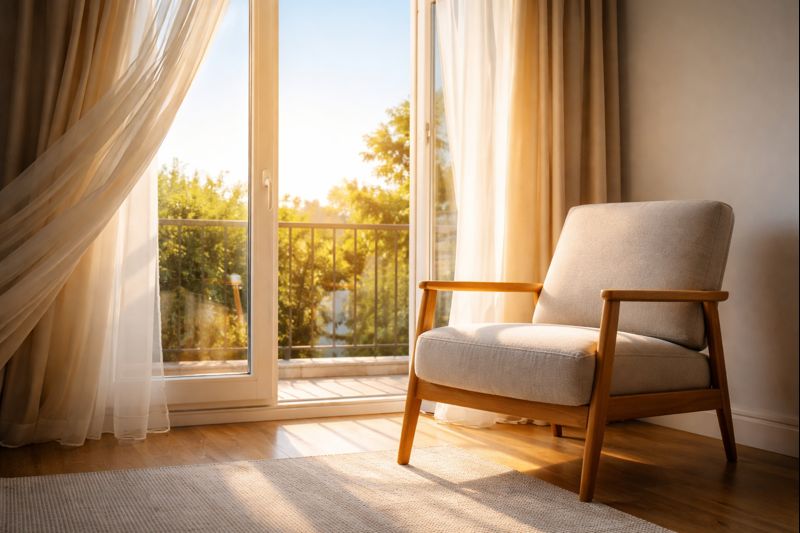 Porte entrouverte laissant entrer une lumière vive, symbole du seuil et des décisions en fin de vie.