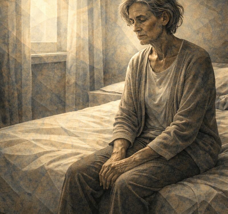 Personne seule assise dans une pièce froide et silencieuse, exprimant la solitude et l’illusion d’une mort présentée comme douce