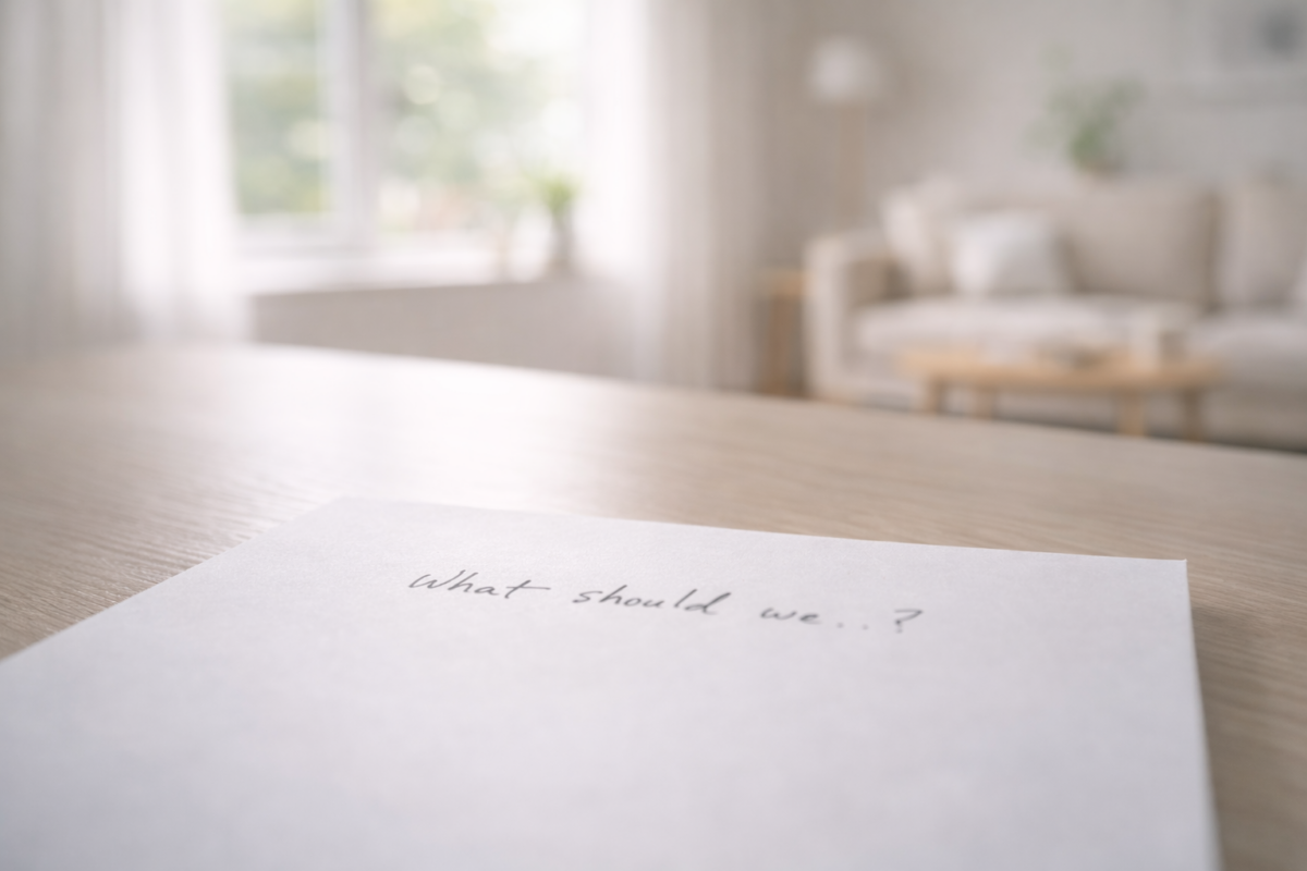 Feuille avec question écrite face à une fenêtre lumineuse symbolisant le passage de l’idée à la réalité