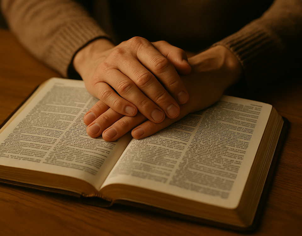 mains posées sur une Bible ouverte — euthanasie et foi