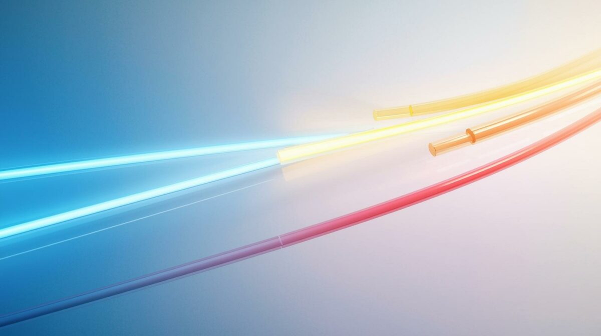 Lignes lumineuses de couleurs différentes se séparant progressivement, symbolisant la distinction entre soins palliatifs, suicide assisté et euthanasie.