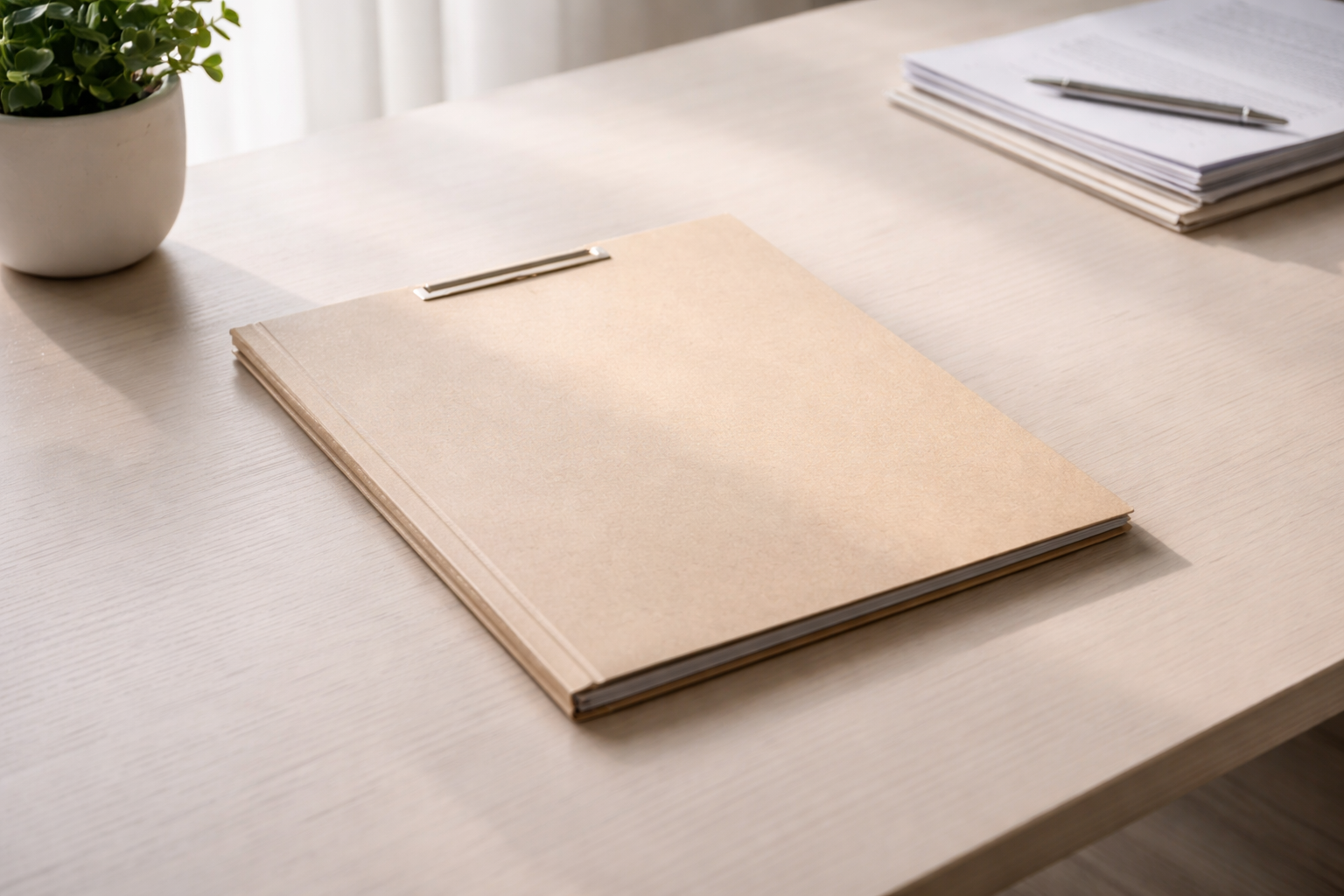 Dossier fermé sur une table claire symbolisant l’examen rigoureux d’une décision