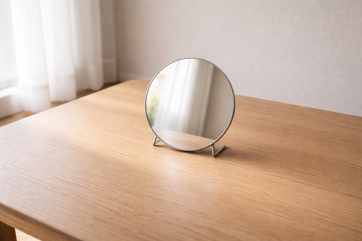 Petit miroir rond reflétant la lumière symbolisant la dignité humaine