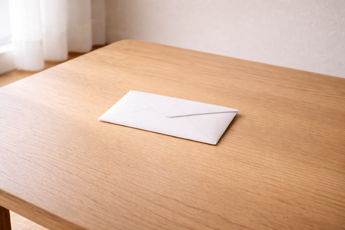 Enveloppe fermée posée sur une table symbolisant un choix anticipé