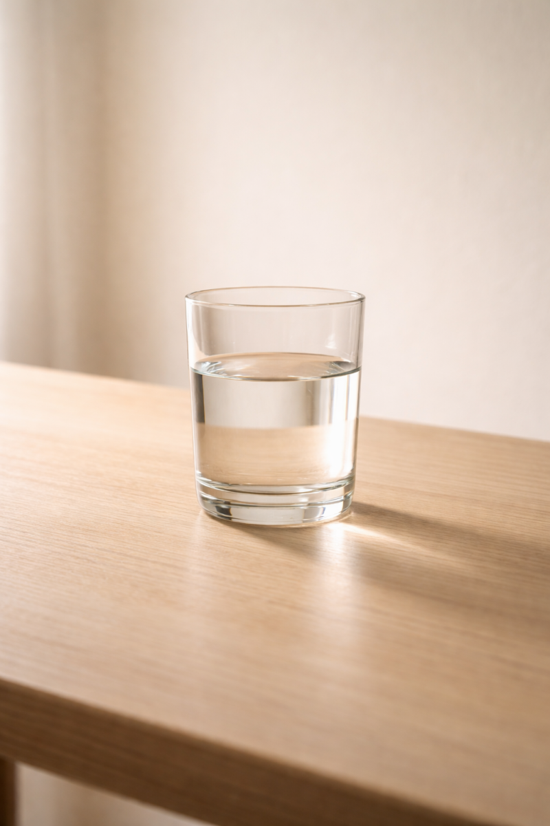 Verre d’eau posé sur une table symbolisant l’apaisement possible