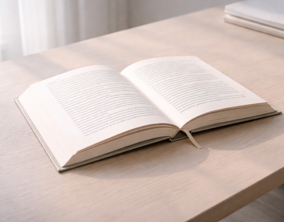 Livre ouvert éclairé par une lumière douce symbolisant la clarification des mots