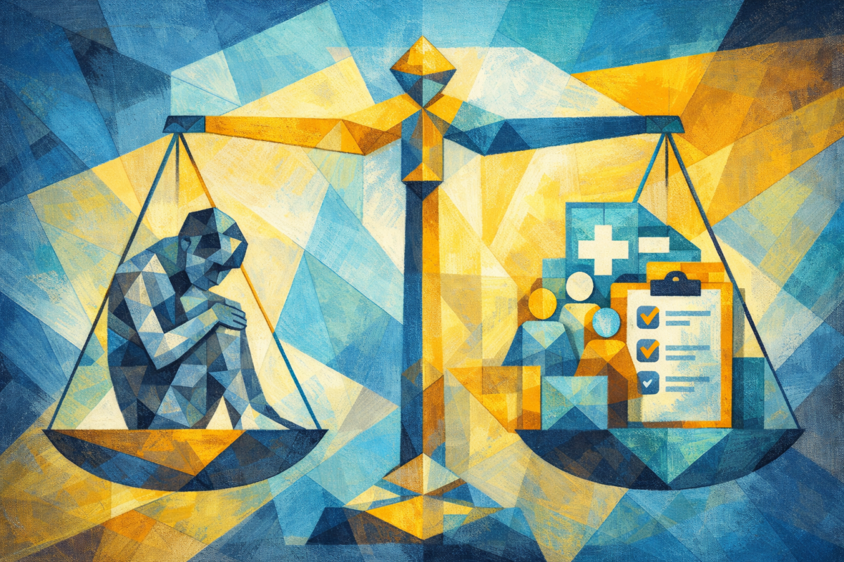 Illustration symbolique du débat moral autour de l’euthanasie.