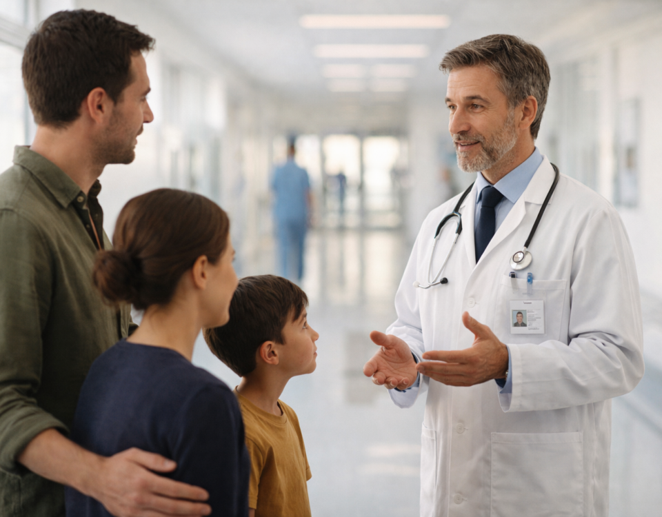 Échange entre un médecin et une famille à propos de la fin de vie.