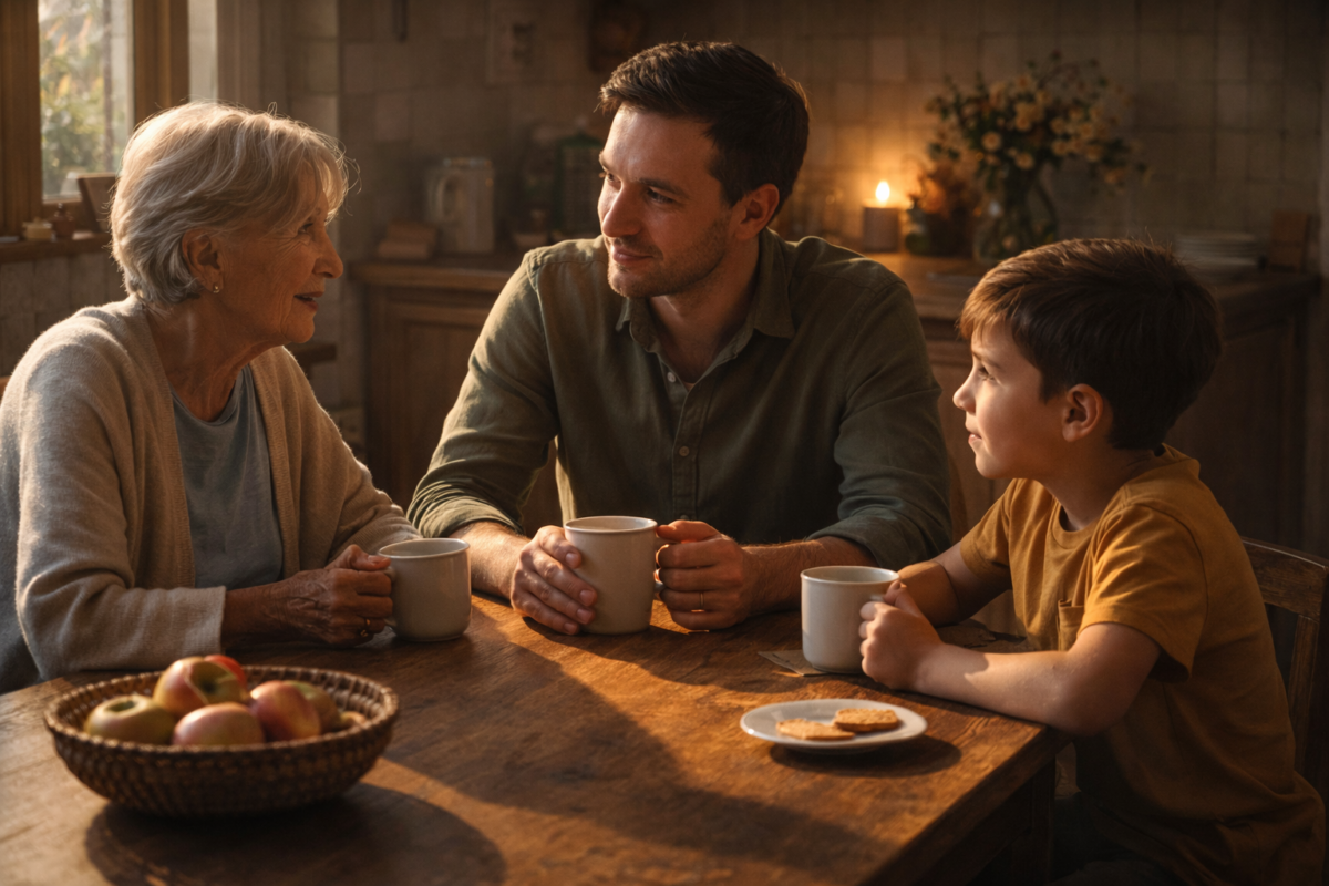 Discussion familiale autour de la question de la fin de vie.