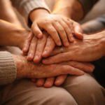 Mains de différentes générations symbolisant la dignité humaine.