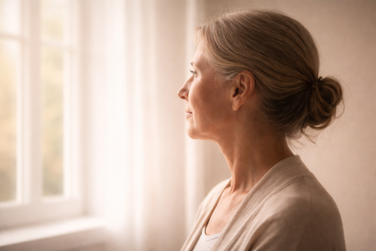 Silhouette réfléchissant près d’une fenêtre lumineuse