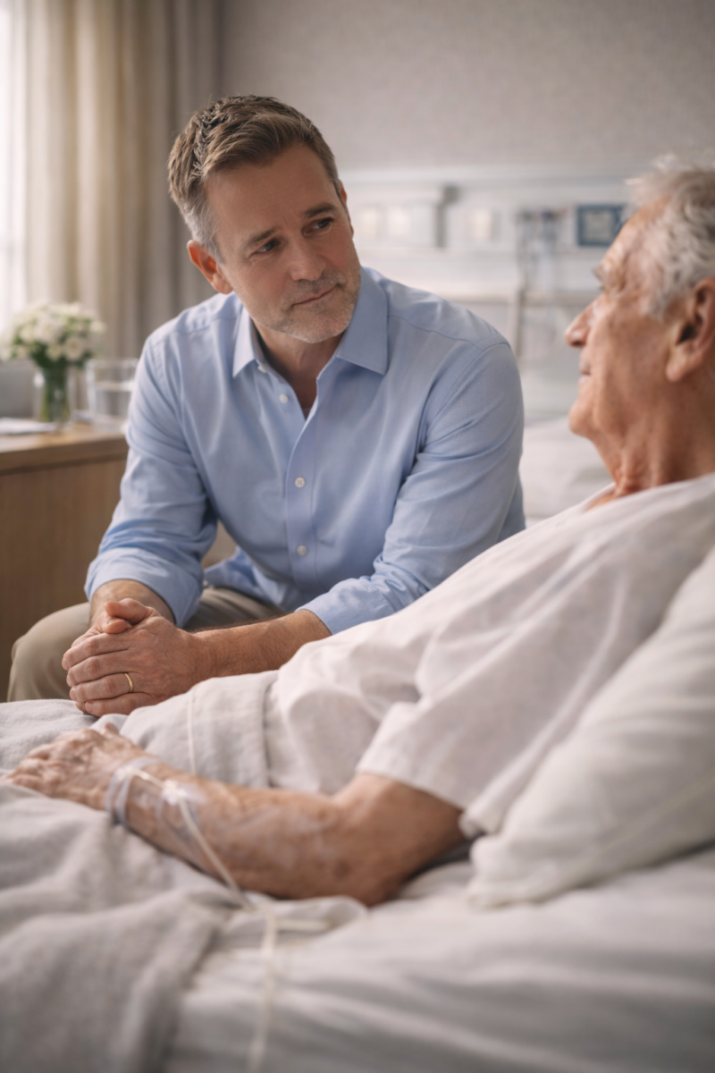 La présence attentive d’un proche auprès d’une personne malade.