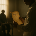 Médecin tenant le serment d’Hippocrate devant un patient, illustrant le dilemme moral de donner ou non la mort.