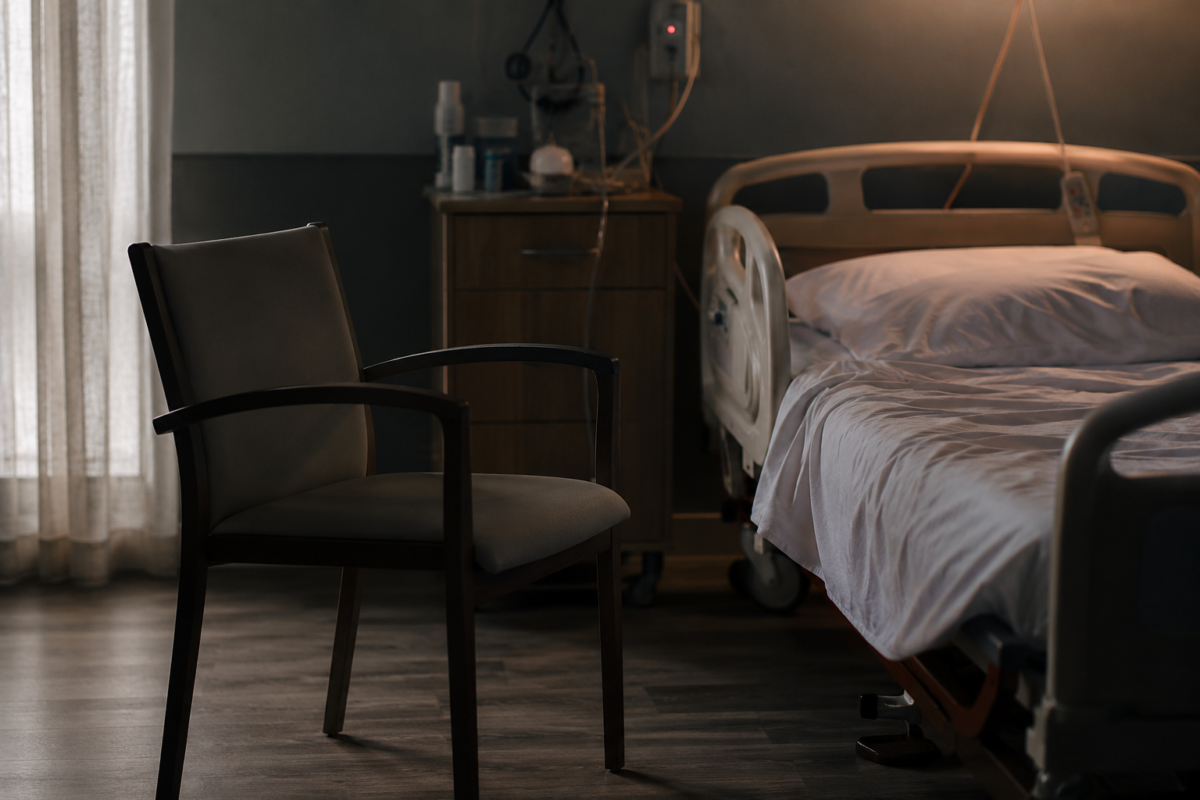 Impuissance face à la souffrance : chaise vide près d’un lit