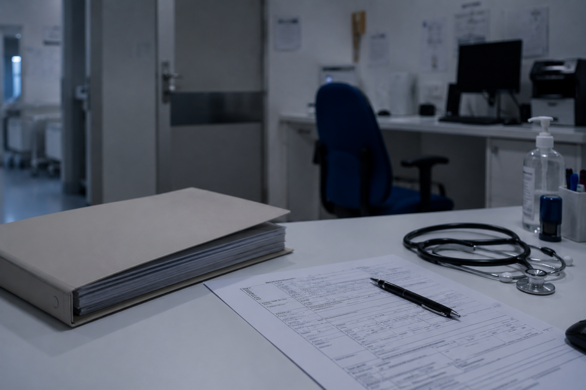 Procédure ordinaire fin de vie : dossier et stylo sur un bureau d’hôpital.