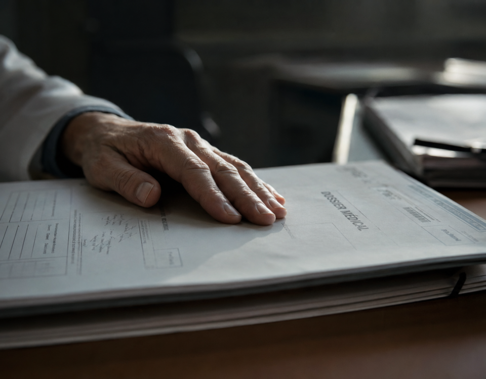Procédure ordinaire fin de vie : main posée sur un dossier médical.