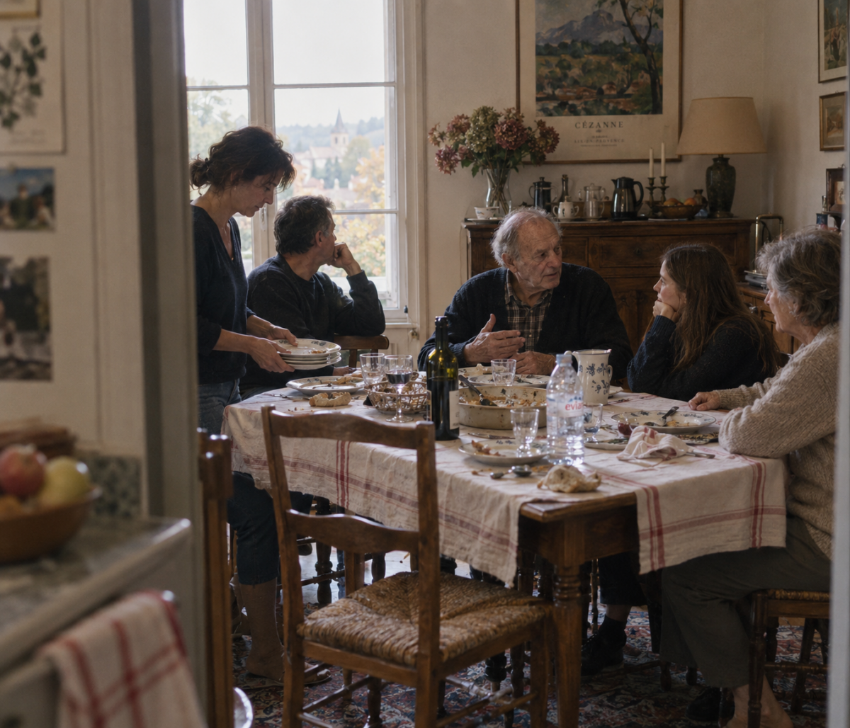 Une famille termine un déjeuner dominical autour d’un grand-père gravement malade.
