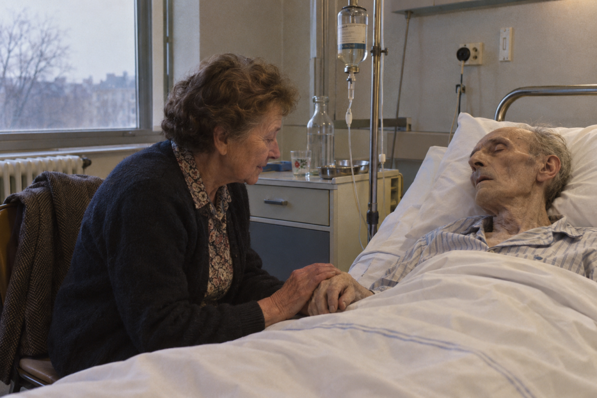 Évocation d’un homme atteint d’un cancer dans le coma dont la main se contracte dans celle de sa sœur en 1984.